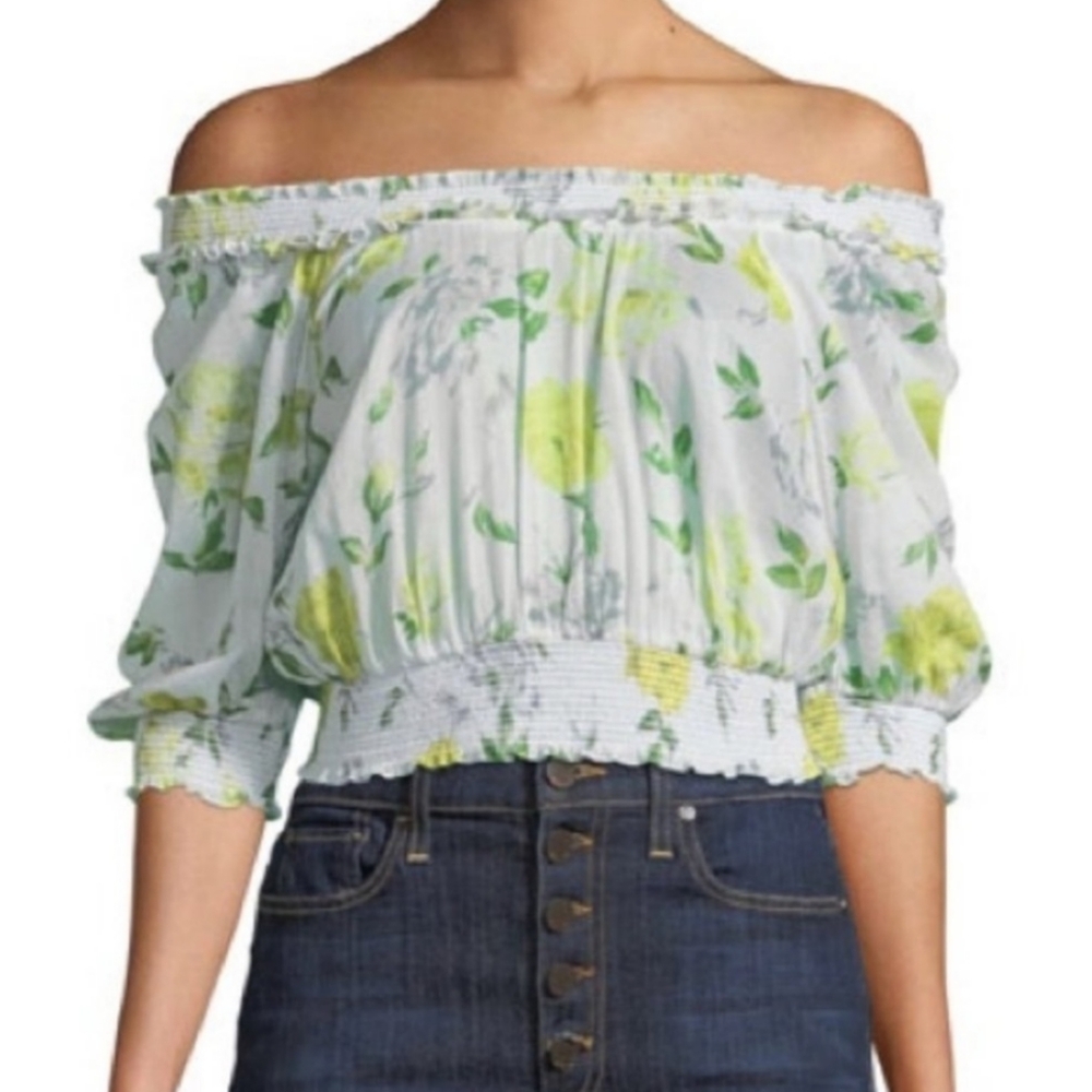 Cinq a Sept floral off the shoulder Cotton crop top size XS